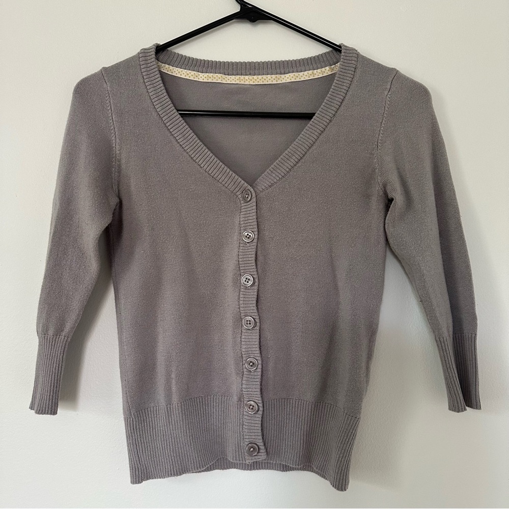 Gray Women's Sweater lightweight cardigan quarter length sleeve modcloth - Picture 2 of 3